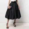 Black Tea Length Satin Women Skirts High Waist Plus Size Causal Skirt Female Birthday Skirt For Po Shoot Autuam Winter Gown 211120