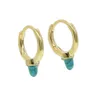 Real 925 Sterling Silver Turquoises Vit Opal Paved Smycken Guld Fylld Mini Spike Hoop Örhängen