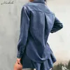 Macheda Herbst Frauen Turndown Kragen Hemd Und Röcke 2 Stück Sets Dame Casual Streetwear Mini Röcke Wilde Schlanke Tops neue T200320