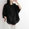 Blouses Femmes Chemises Femmes 2023 Coton Lin Chemise Femmes Lanterne Manches Demi O-Cou Rétro Artistique Grande Taille Lâche Casual Tops