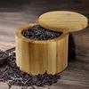 Natuurlijke bamboe kruidenpot huishoudelijke keuken levert spice tools peper vanille opbergdoos ronde thee zout potten