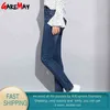 GAREMAY Bayan Mavi Kot Streç Klasikler Denim Pantolon Anne Yüksek Beledilmiş Sıska Bayanlar Casual 211129