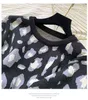 HMA 여성용 긴 소매 니트 레오파드 풀오버 스웨터 + 탄성 허리 바지 세트 패션 바지 두 조각 의상 복장 211116