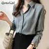 Automne femmes mode Blouses solide grande taille femme vêtements chemise ample à manches longues Blouse Simple OL féminin Blusa Mujer 210601