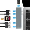 Multifunzionale 7 IN 2 Hub USB-C 2xUSB3.0 HDTV SD TF Reader TYPE-C PD Ricarica per MacBook Tablet