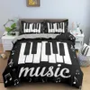 Musique ensemble de literie Piano clavier Note de musique housse de couette reine taille linge de lit couette microfibre guitare ensembles de literie C0223