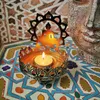 Candlestick Buddha Butter Oil Lamp Sitting Buddha Lotus Feature Metal Hollow Carved Light and Shadow Art Candlestick 210727