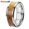 Anéis de casamento 8mm de largura carboneto de tungstênio para homens mulheres bandas jóias bordas chanfradas barril de uísque inlay3758797