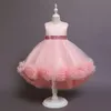 2020 Çocuk Balo Çiçek Kız Tailing Elbiseler Kabarık Saten Yay Kız Prenses Uzun Elbiseler Çocuklar için Communion Gelinlik Q0716