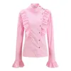 Fall Trend Plaid Vintage Elegance Plus Size Button Shirts Lange Mouw Ruffles Retro Blouse Blusa Tops voor Dames 3XL XL 210527
