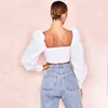 Champagne Goud Bandage Blouse Dames Lange Slush Lantern Sleeve Borst Verstelbare Lace-up Bandjes Crop Tops Vrouwelijke Shirt H1230