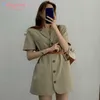 Aelegantmis Vintage Loose Stylish Blazer Dress Women High Waist Mini Short with Belt Ladies Notched Collar Casual Vestidos 210607