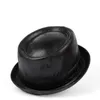 Men Leather Fedora Hat Gentleman Flat Pork Pie Hat For Dad Bowler Jazz Big 4Size S M L XL