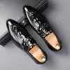 Fashion Classic Pointed Toe Mens Pleated Dress Leather Shoes Luxury Slip On Black Flats Office wedding party Formal Loafers H6
