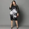 6XL Plus Size Sukienka Przezroczyste Kwiatowe Drukowane Dorywczo Koronki Patchwork Dress Eleganckie Kobiety White Rose Blackt Ołówek Sukienki 2021