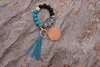 Utrikeshandel Beaded Blandad Färg Träpärla Keychain Fashion Personality Disc Tassel Armband Key Ring Partihandel Multicolor Valfritt