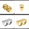 Band Mens Two Fingers Double Boys Gold-Color 316L Stainless Steel Metal Ring Hiphop Punk Style Jewelry Rings Drop Delivery 2021 A1Kye