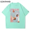 Gonthwid Tees Gömlek Hip Hop Yaz Erkekler Streetwear Boyama Baskı Kısa Kollu T-Shirt Moda Pamuk Harajuku Rahat Gevşek Tops C0315