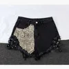 Dames Modemerk Vintage Tassel Klinknagel Gescheurde Hoge Taille Korte Jeans Punk Sexy Vrouw Denim Shorts 210719