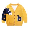 Roupas infantis para menino outono inverno cardigan novo suéter 2-8 anos V-pescoço em v top animais dos desenhos animados impresso casaco de malha Y1024