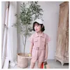 Newest INS Kids Girls Jumpsuits Pants Blank Children Stylish Front Buttong Pockets Turn-down Collar Overalls Pants M3351