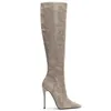 Brown Brand Designer Faux Leather Women Knee High Boots Pointed Toe Boots Women Long Super High Heel Zipper Boots