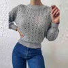 2021 outono inverno senhora tricotada camisola casual o-pescoço de manga comprida jumpers moda sexy oco out slim sólido pulôver suéteres y1110