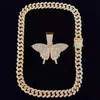 Colliers pendants Men Femmes Hip Hop Butterfly Collier With 13 mm Miami Cuban Chain Iced Out Bling Hiphop Fashion Charm bijoux8350052