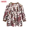 Tangada Kvinnor Vintage Blommor Skriv ut Stora Skjorta Långärmad V Neck Chic Kvinna Casual Loose Shirt Be705 210609