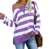 Plus Storlek Casual Stripe Långärmad Kvinnors T-shirt Höst O Neck Loose Color Contrast Split Tees Ladies Oversized Tee Shirt 210526