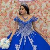 2022 Off Shoulder Short Sleeve Quinceanera Klänningar Prom Plus Storlek Elfenben Lace Beaded Applique Tulle Pincess Ball Gown Graduation Party Sweet 16 Dress