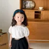 Summer cute baby girls plaid short sleeve shirts korean style cotton loose casual Tops clothes 210615