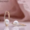 Pataya Inlay Shell Pearl Hyperbole Drop Серьги 585 Розовые Золотые Женщины Свадьба Мода Ювелирные Изделия Точно натуральный Циркон Большой Серьги