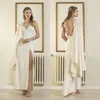 Mała biała sukienka Cris Cross Paski Plaża Syrenki Suknie Ślubne z Slid Wstążką 2021 Side Split Czeski Suknie ślubne