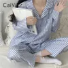 Caiyier Söt Grid Girls Pajamas Set Koreansk Höst Vinter Långärmad Fritid Sleepwear Women Loose Nightwear Homewear Suit 210928