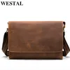 WESTAL Crazy Horse cuir porte-documents pour hommes sac pour ordinateur portable sacs de bureau pour hommes couverture sacs de messager sac en cuir pour hommes sacs d'ordinateur 210809