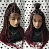 Peruca frontal de laço trançada vermelha Ombre com Babyhair Caixa de Crochet Tranças Handmade Perucas Sintéticas para Mulheres Negras