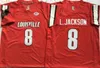 Mens Louisville Cardinal # 8 Lamar Jackson College Футбольные майки Red Black University L.Jackson Сшитые рубашки