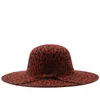 Basit Katlanabilir Geniş Ağız Disket Kız Fedoras Şapka Geniş Dikilen Kubbe Şapka Yün Disket Bayan Leopar Cloche Cap