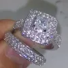 Wedding Rings SZ 5/6/7/8/9 Jewelry 134PCS Full Cubic Zirconia Lyxig 14kt Vitguldfylld ringsats för älskare Gift Choucong