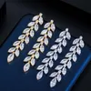 Marquise Cut Cluster CZ Zirconia Crystal Long Dangle Leaf Pendientes Oro amarillo Joyería nupcial de la boda para mujeres CZ603 210714