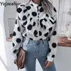 Yojoceli elegante knop Gepardeerde vrouwen blouse polka dot lente casual vrouwelijke tops blusas luipaard wit 210609