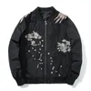 Vårpilot Bomber Jacka Män Kvinnor Fågel Broderi Baseball Fashion Casual Youth Par Coat Japan Streetwear 220301