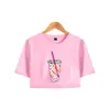 古典的なアイスコーヒースプラッタT-Shrit Charli d'Amelio Tシャツの女の子セクシーなチャーリダムリオメルチオネッククロップトップショートTシャツY0629