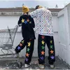 Fashion Streetwear Men Baggy Jeans Hip Hop Black Star Alphabet Graffiti Loose Casual Wide Leg Pants Woman Denim Trousers 211108