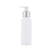 Pet Plastic White Bottle Round Shoulder Shiny Silver Gold Matte Silver Collar Lotion Press Pump Rechargeable Cosmetic Packaging Container 100ml