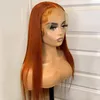 Ginger Orange Wig Long Straight Brasilianska Human Hair Lace Front Syntetiska Paryker För Black / African Women Cosplay Party