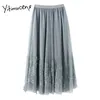 Yitimuceng Vintage Skirt Women Lace Gauze A-Line High Waist Mid-Calf Clothing Solid Spring Summer Korean Fashion Skirts 210601