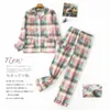 Dressing Gowns for Women Style Ladies Flannel Cotton Long-sleeved Trousers Home Suit Autumn Winter Plaid Korean Pajamas 210830