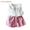 LOVE DD&MM Girls Sets Summer Children's Wear Cute Girl Bow Doll Collar Sleeveless Shirt + Chiffon Loose Tie Shorts Set 210715